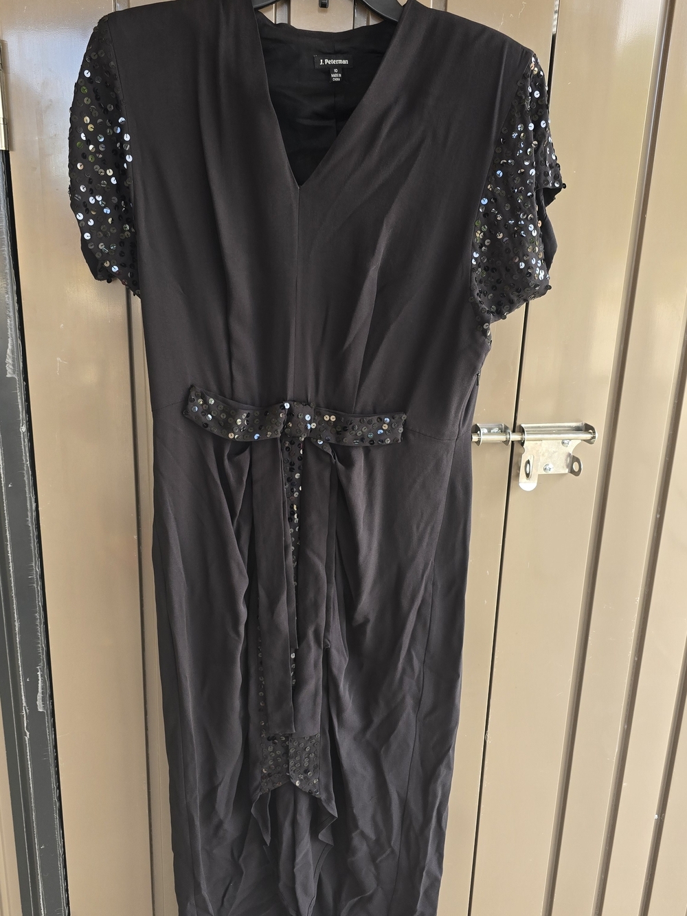 J. Peterman Black Sequin-Trim Midi Dress
